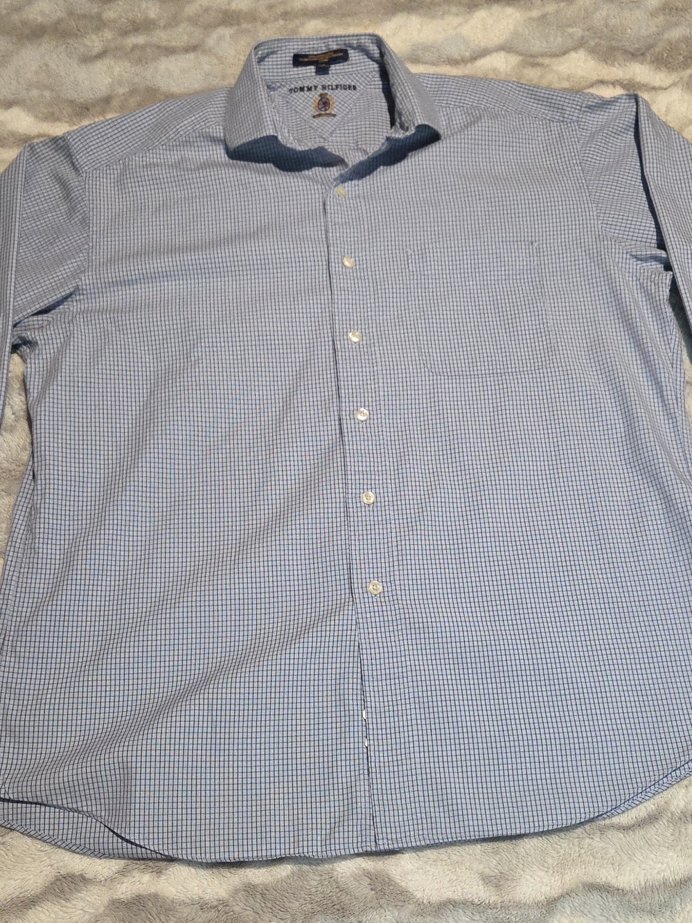 Tommy Hilfiger Men’s Large Light Blue Micro-Check Dress Shirt